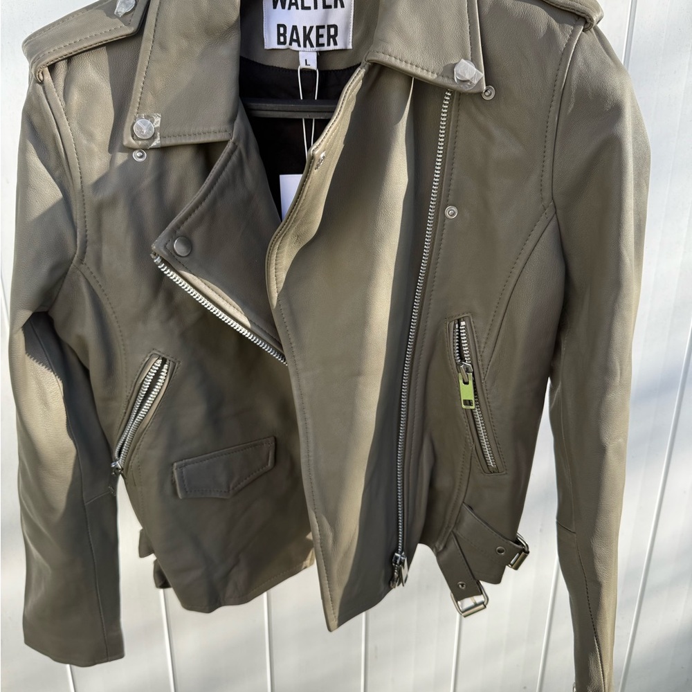 Walter Baker Liz Crop Moto Leather Jacket L Army Green Large
